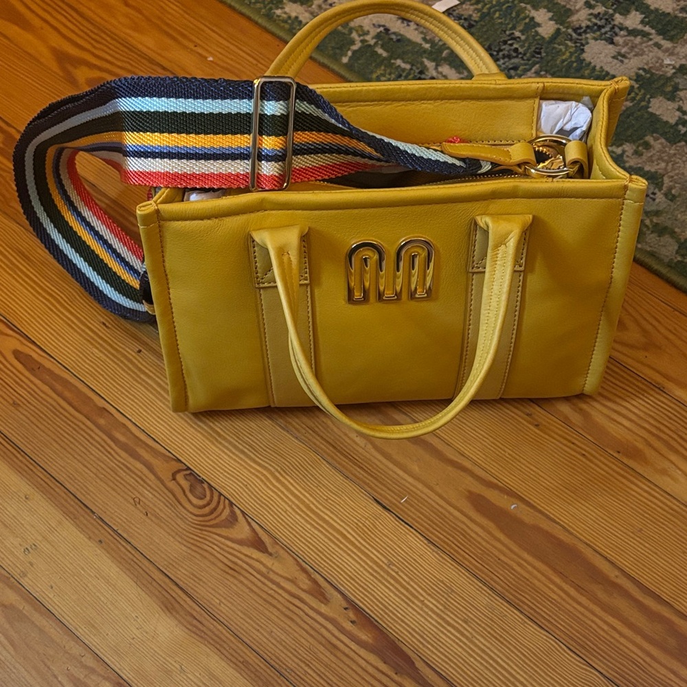 Margot Amara Medium Tote Yellow Crossbody Bag with Striped Strap